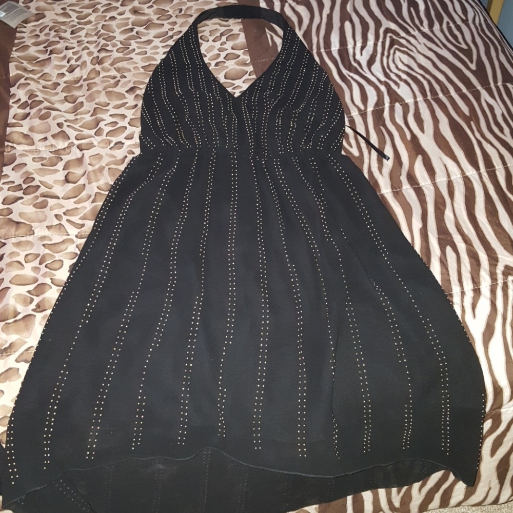 BEBE Black studded halter dress
